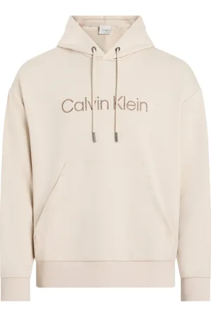 Calvin Klein Textured Embroidery Logo Hoodie Cream
