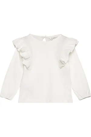 MANGO 100% Cotton T-Shirt With Ruffles White