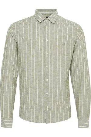 Casual Friday Cfandré Ls Wide Stripe Linen Mix Sh Green