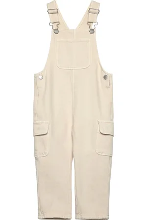MANGO Long Denim Overalls With Pocket Beige