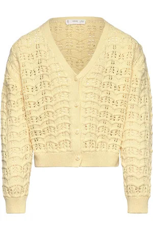 MANGO Openwork Knit Cardigan Yellow