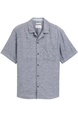 TOM TAILOR Structured Cotton Linen Shirt Navy