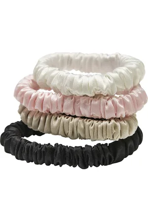 Lenoites Mulberry Silk Skinny Scrunchies White, Pink, Beige, Black Patterned