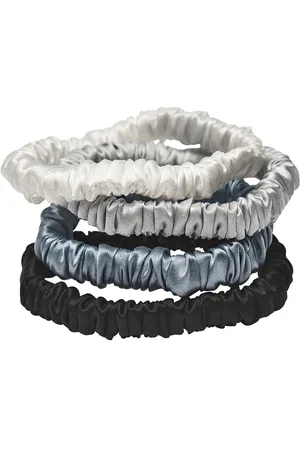 Lenoites Mulberry Silk Skinny Scrunchies White, Light Grey, Blue, Black Patterned