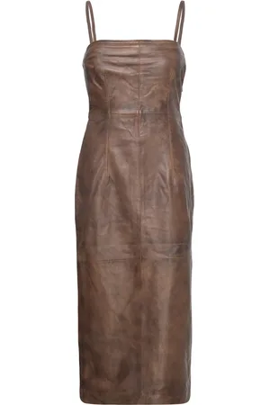 REMAIN Birger Christensen Leather Pencil Dress Brown