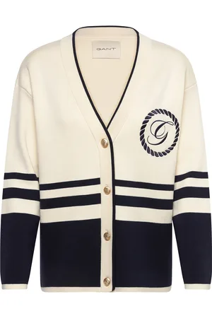 GANT Varsity V-Neck Cardigan Cream