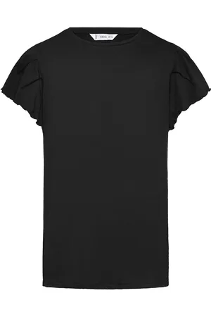 MANGO Short-Sleeved Ruffle T-Shirt Black