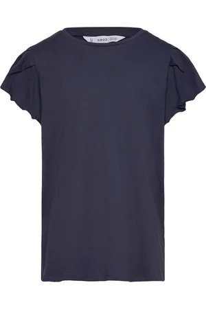 MANGO Short-Sleeved Ruffle T-Shirt Navy