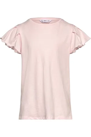 MANGO Short-Sleeved Ruffle T-Shirt Pink
