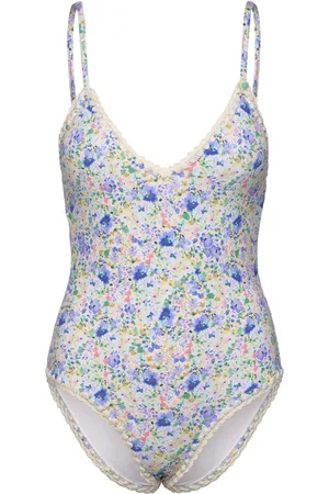 By Malina Nila V-Neck Crochet Trimmed Swimsuit Blue