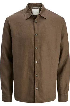 JACK & JONES Jprcclawrence Linen L/S Shirt Sn Jack & J S Brown