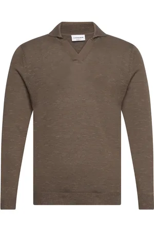 Lindbergh Casual L/S V-Neck Polo Knit Brown
