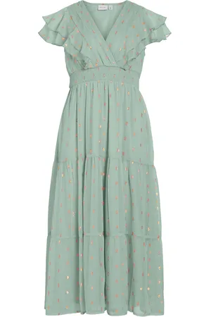 VILA Vikaren C/S Midi Frill Dress/Dc/Ka Green