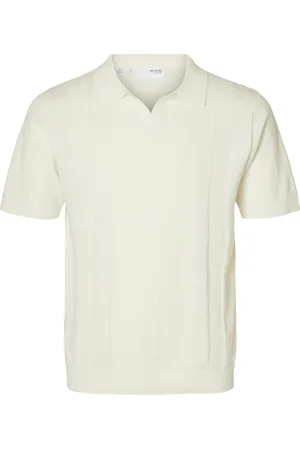 SELECTED Slhchanning Ss Knit Structure Open Polo Cream
