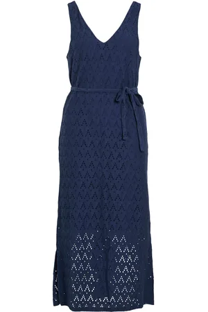 VILA Viamalina V-Neck S/L Midi Dress/Pb Navy