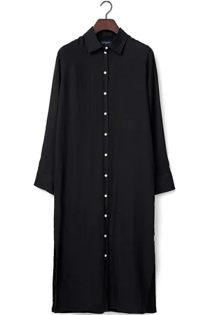 Lexington Long Linen Shirt Dress Black