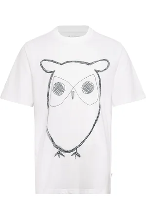 Knowledge Cotton Apparal Regular Big Owl Front Print T-Shirt White