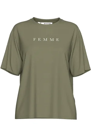 SELECTED Slfvilja Ss Printed Tee W Noos Khaki