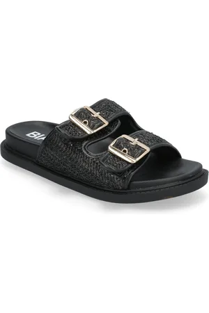 Bianco Biaoslo Buckle Slide Raffia Black
