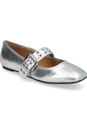 Bianco Biarose Karré Mary Jane Flat Faux Leather Silver