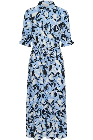 Kaffe Kamira Plain Weave Dress Printed Blue