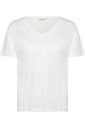GANT Reg Linen V-Neck Ss T-Shirt White
