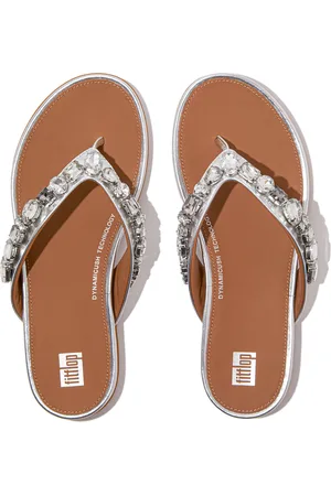 FitFlop Gracie Jewel-Deluxe Metallic-Leather Flip-Flops Silver