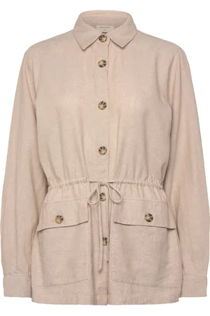 Freequent Jacket From Freequent In A Soft Linen Material. The Jacket Has Long Sleeves With Beige