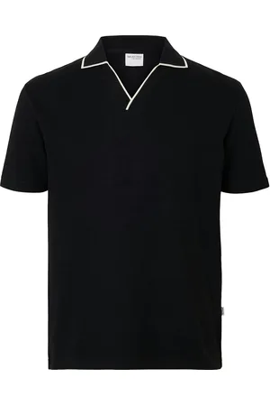 SELECTED Slhsangev Split Neck Ss Polo Black