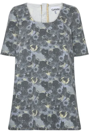 Ganni Print Denim Mini Dress Patterned