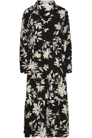 Tamaris Auburn Aop Long Trapes Collar Dress Black