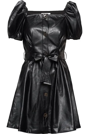 Designers Remix Button Detailed Leather Free Leather Dress Black