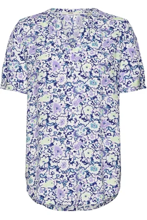 ESPRIT Floral Split Neck Blouse Blue