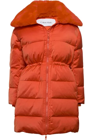Calvin Klein Lux Satin Puffer Coat Orange