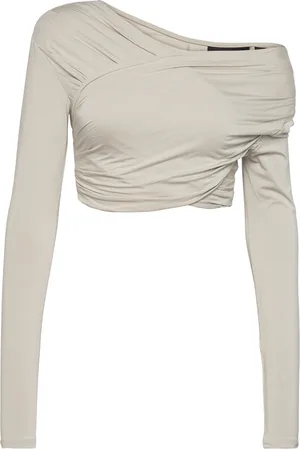 HAN Kjøbenhavn Viscose Jersey Stretch Cropped Long Sleeve Top Beige