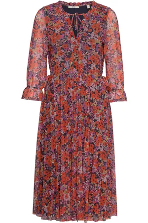 ESPRIT Mesh Midi Dress With All-Over Pattern Red