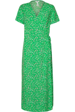 Object Objema Elise S/S Long Wrap Dress Rep . C Green
