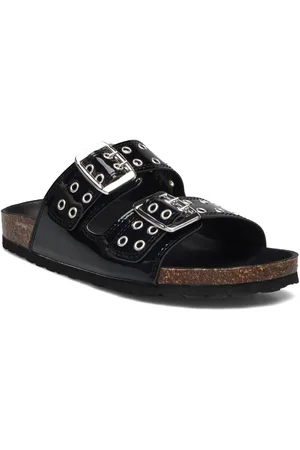 Bianco Biamiami Two Buckle Slide Patent Leather Black