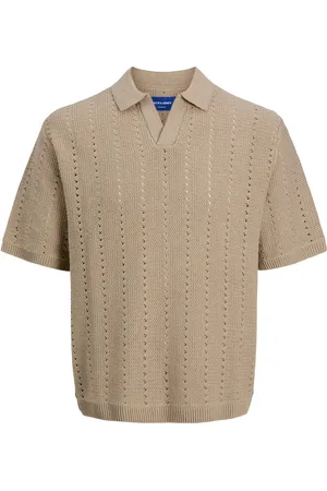 JACK & JONES Jorparos Knit Easter Ss Crochet Polo Jack & J S Beige