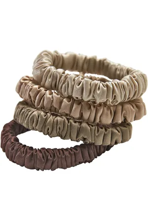 Lenoites Mulberry Silk Skinny Scrunchies Beige, Light Brown, Brown, Coffee Patterned