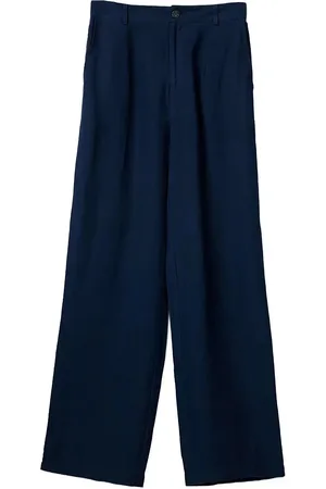 Lexington High Waist Wide-Leg Linen Pants Navy