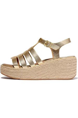 FitFlop Platfforms Espadr. Leather Fisherman Wedge Sandals Gold