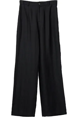 Lexington High Waist Wide-Leg Linen Pants Black