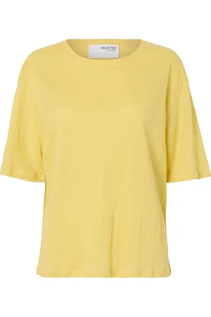 SELECTED Slfvilja Linen Ss Tee Yellow