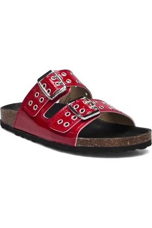 Bianco Biamiami Two Buckle Slide Patent Leather Red