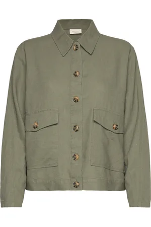 Freequent Jacket From Freequent In A Light Linen Material. The Jacket Has Long Sleeves, La Green