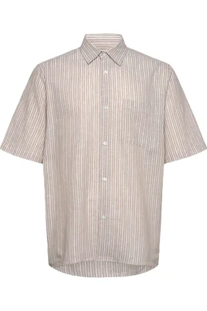 Mads Norgaard Cotton Linen Victor Stripe Shirt Ss Grey