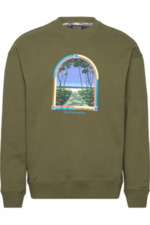 Scotch&Soda Relaxed-Fit Front Artwork Sweatshirt Khaki