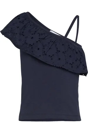 MANGO Ruffled Asymmetric T-Shirt Navy