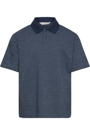 MANGO Striped Cotton Polo Shirt Navy